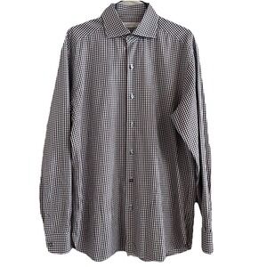 Ermenegildo Zegna Gingham Check Long Sleeve Shirt Men's L Cotton Luxury Casual